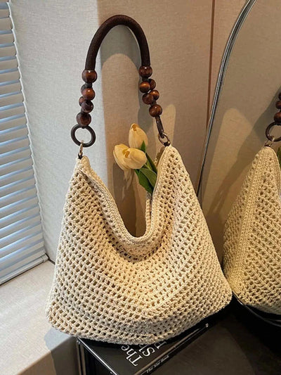 Knitted Shoulder Bag with Wooden Bead Handle - GlowUp Garments