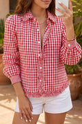 Plaid Long Sleeve Button Down Frill Detail Casual Shirt - GlowUp Garments