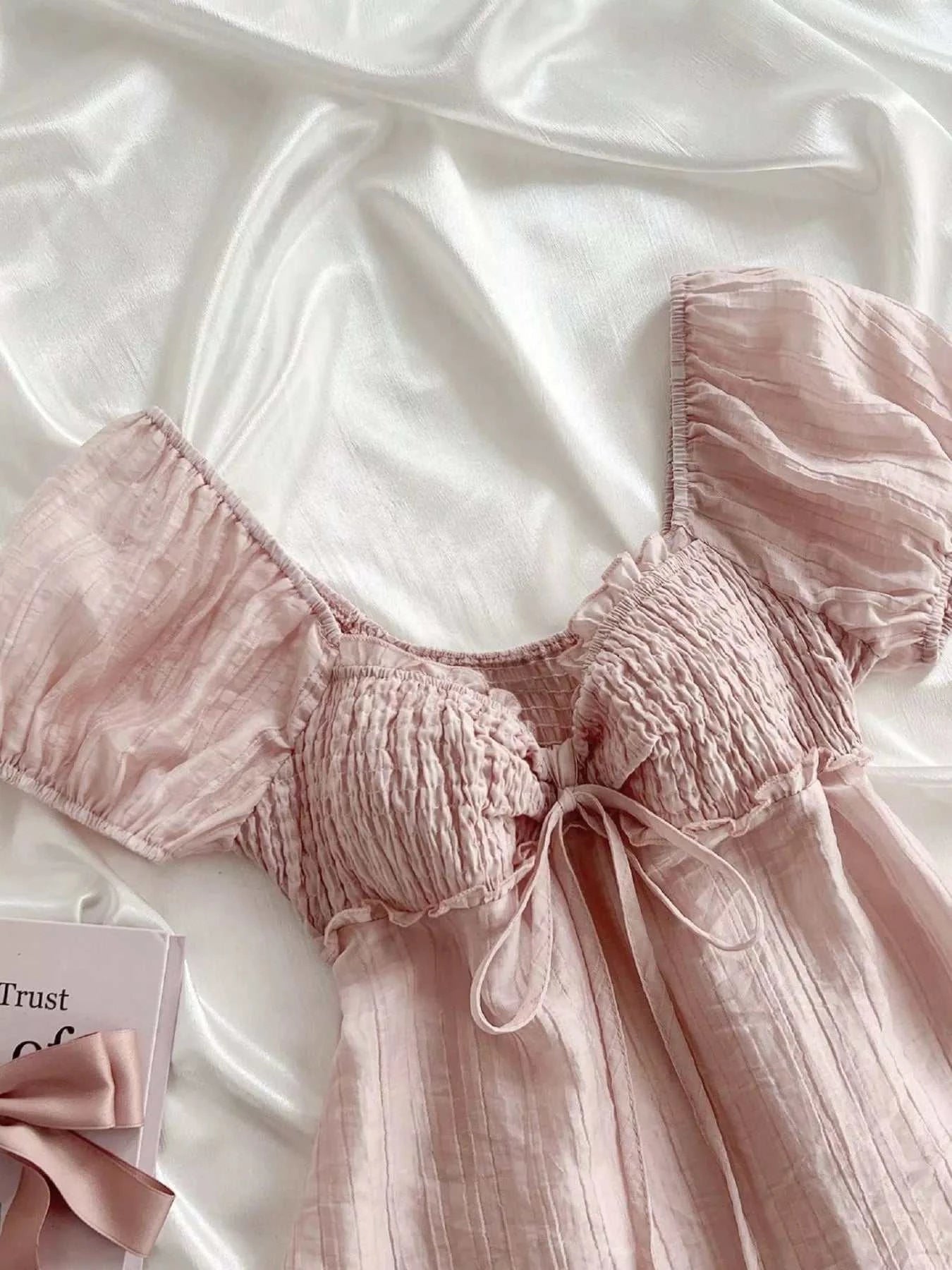 Sweetheart Neck Puff Sleeve Smocked Blouse - GlowUp Garments