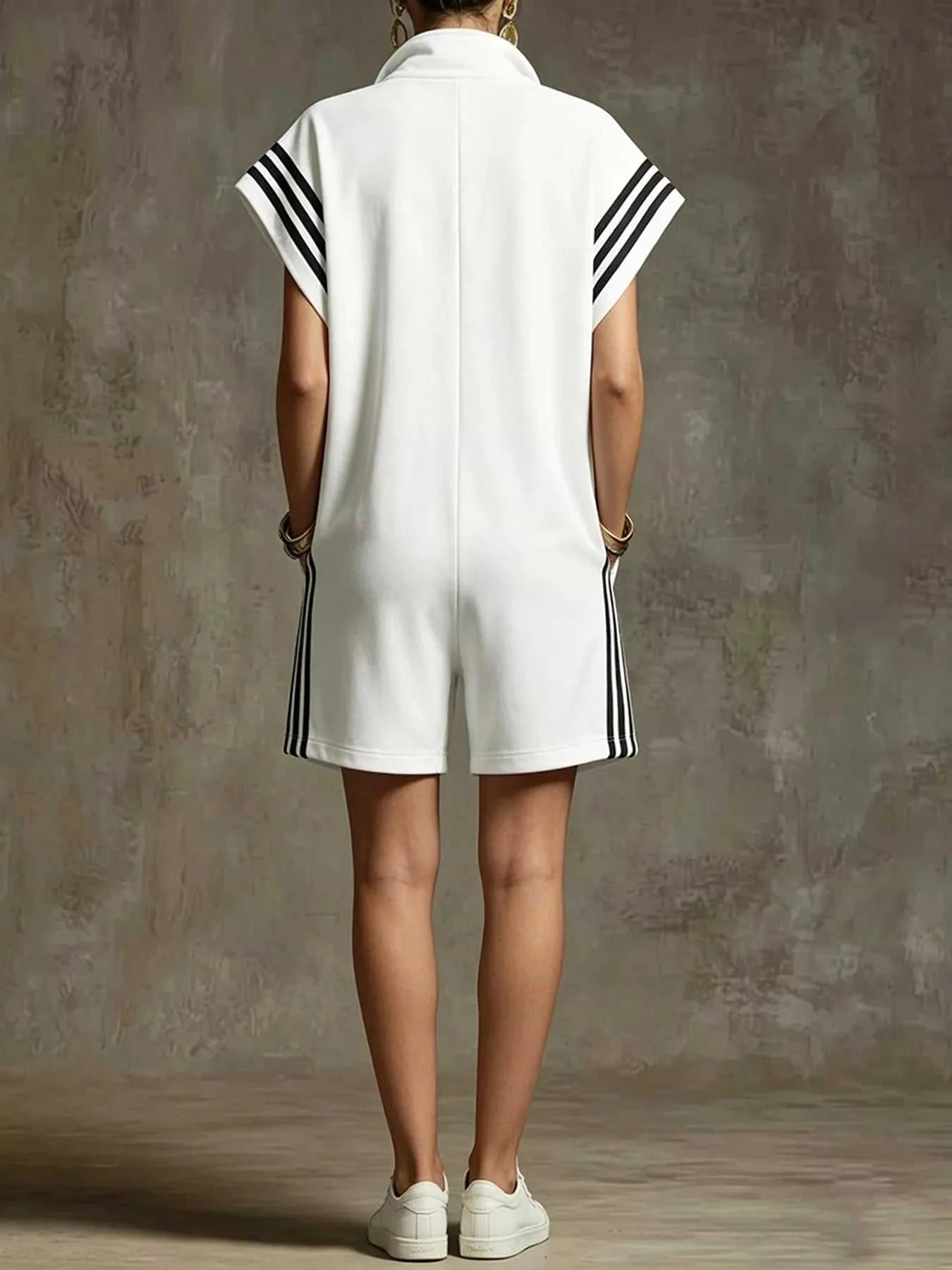 Striped Zip Front Romper - GlowUp Garments