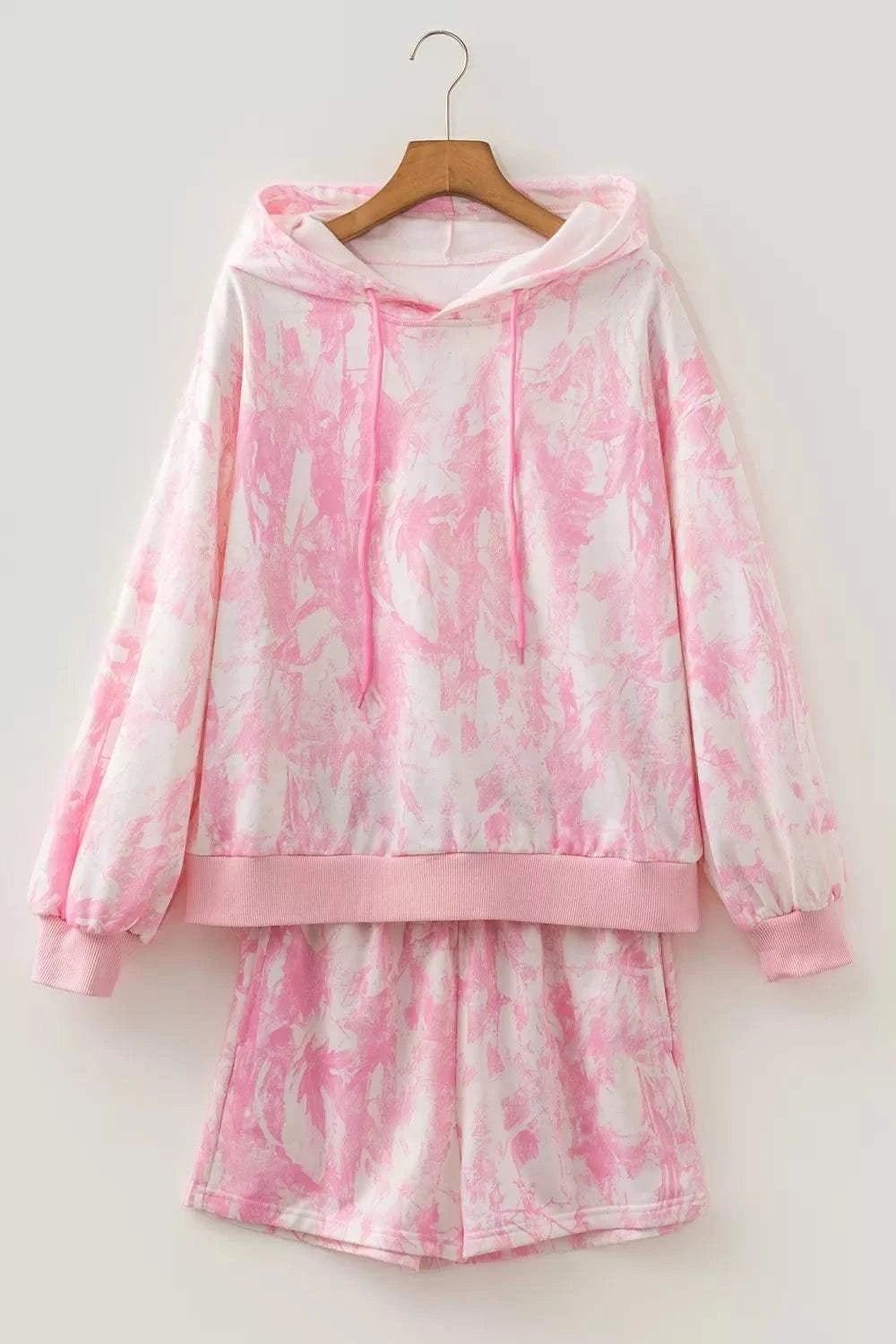 Abstract Print Loose Hoodie Slim Shorts 2pcs Set - GlowUp Garments