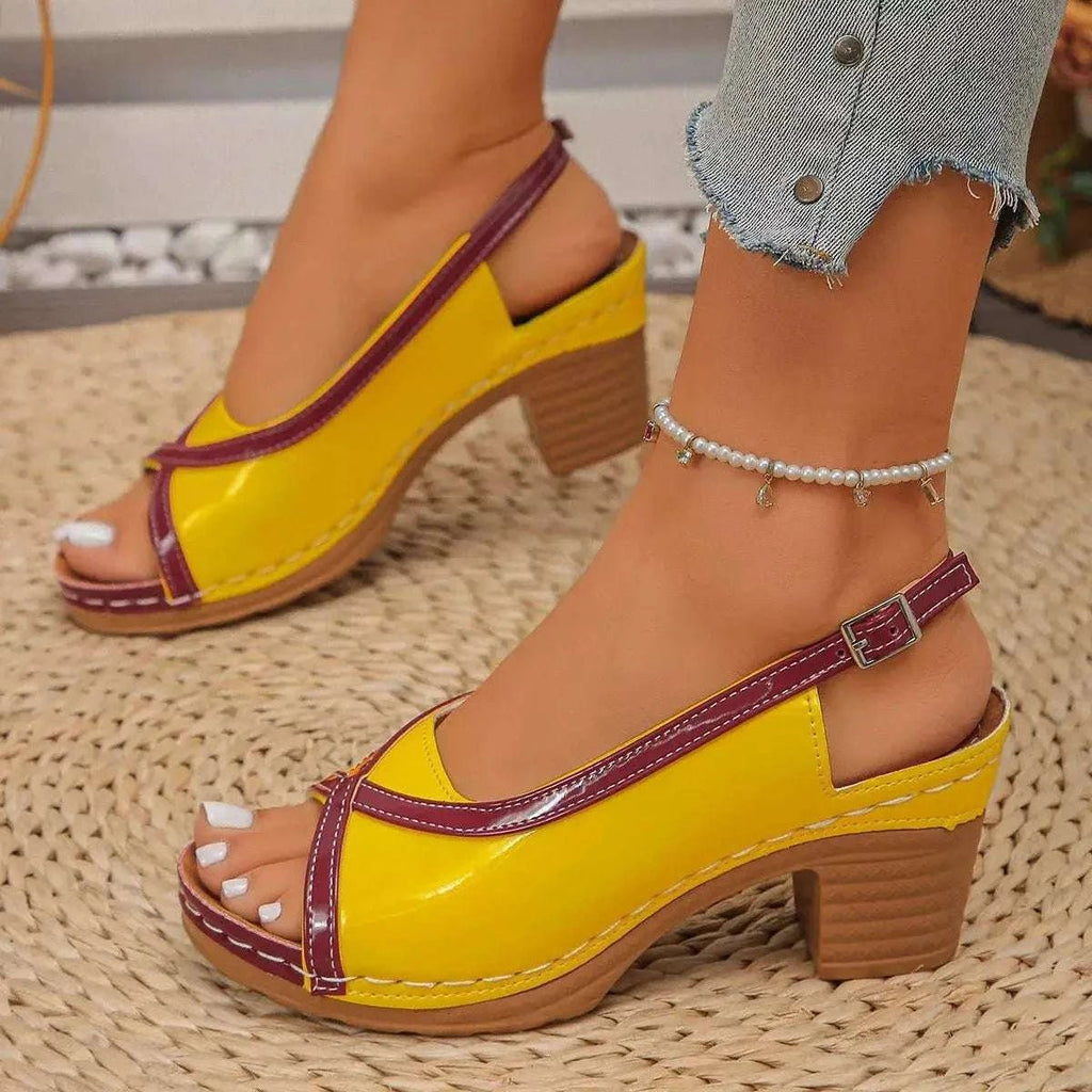 Open Toe Block Heels Sandals - GlowUp Garments