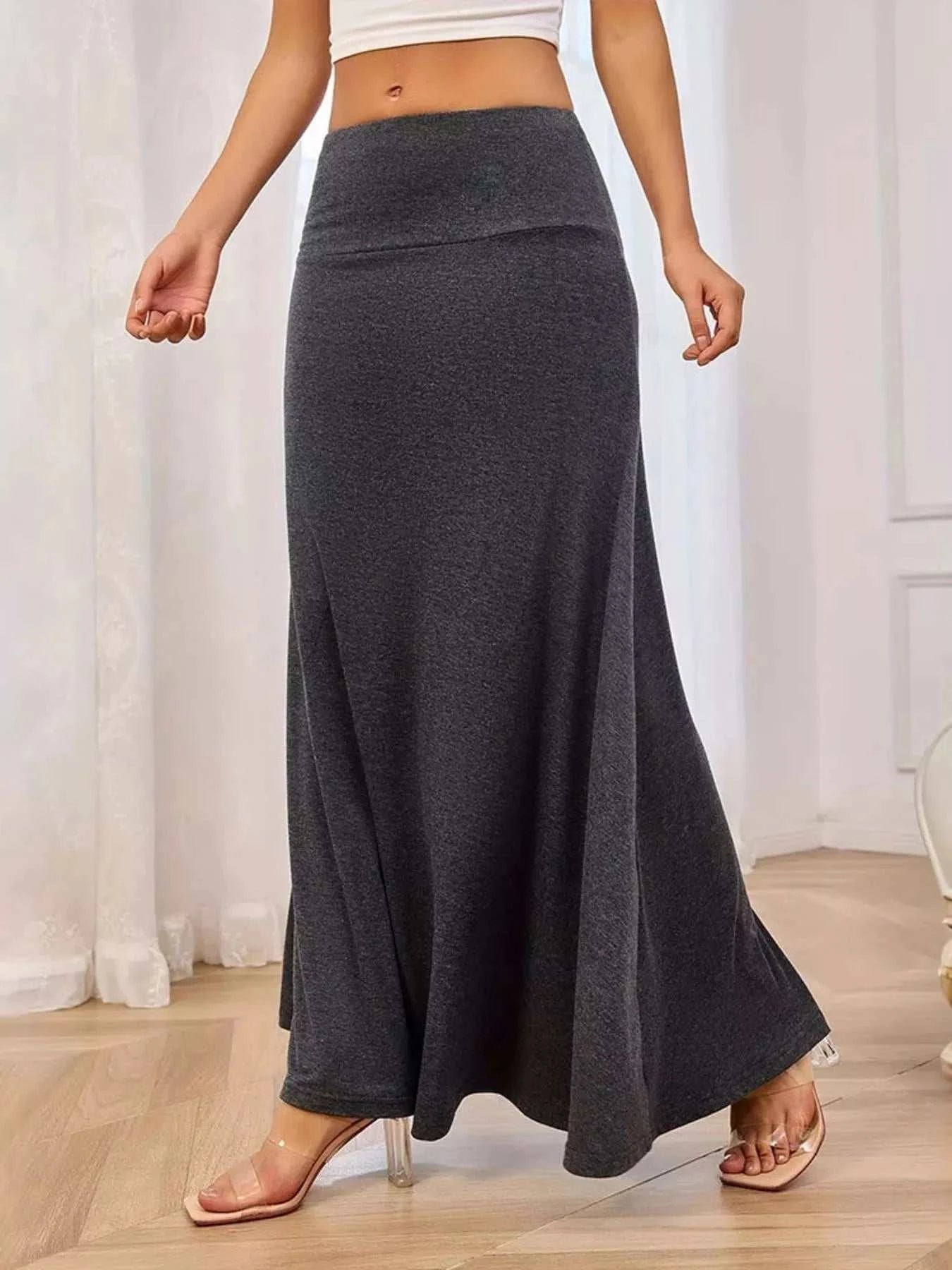 Flowy Maxi Skirt with Wide Waistband - GlowUp Garments
