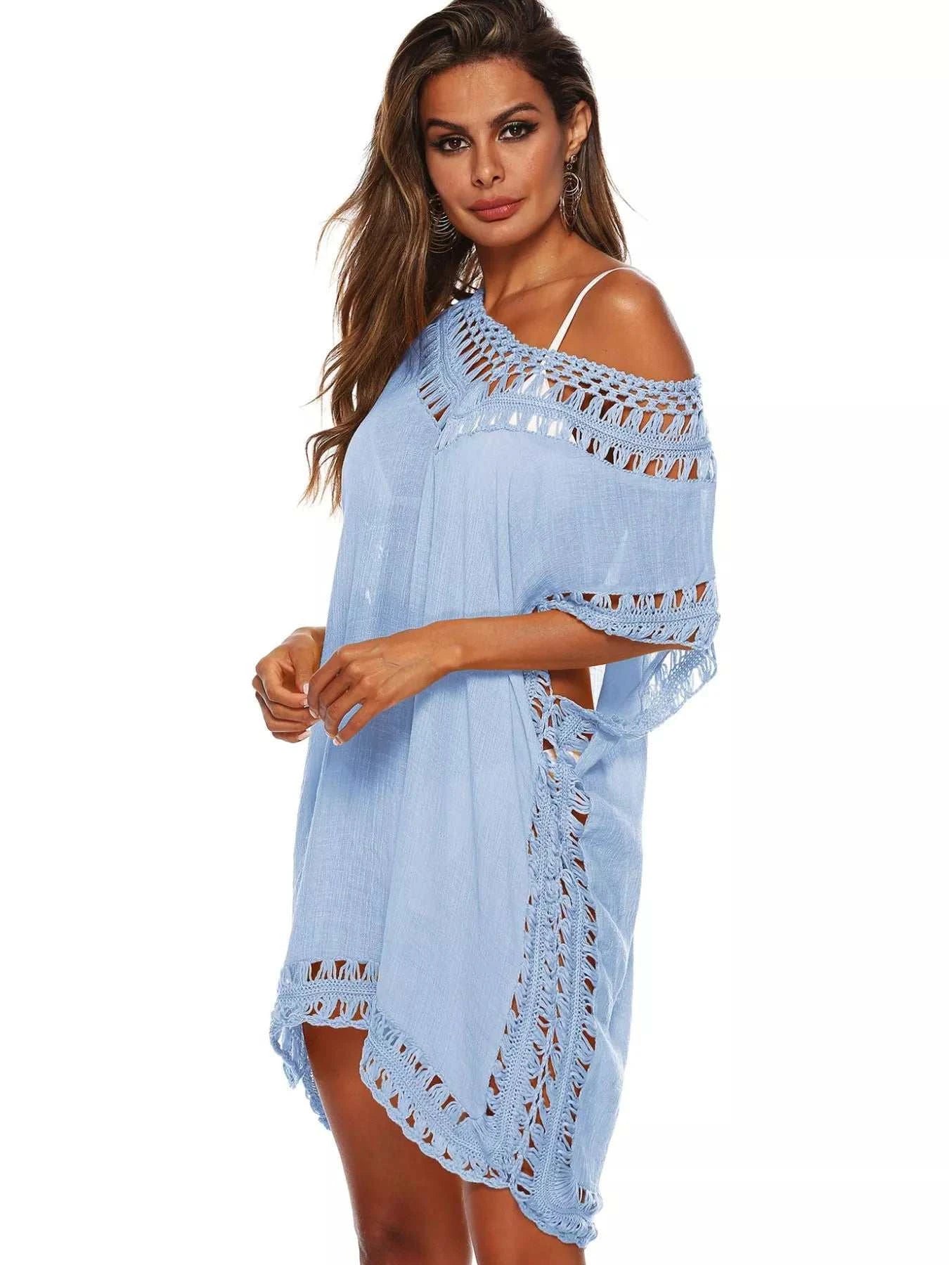 Crochet Trim V-Neck Cover-Up Dress - GlowUp Garments