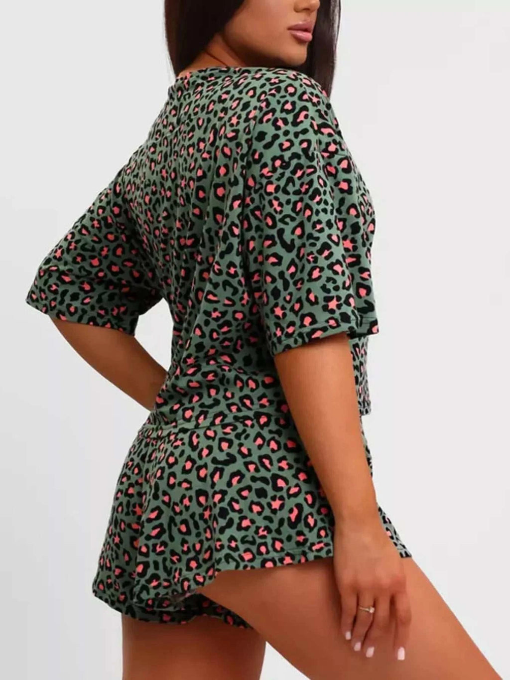 Leopard Print Relaxed Fit Tee and Shorts Lounge Set - GlowUp Garments