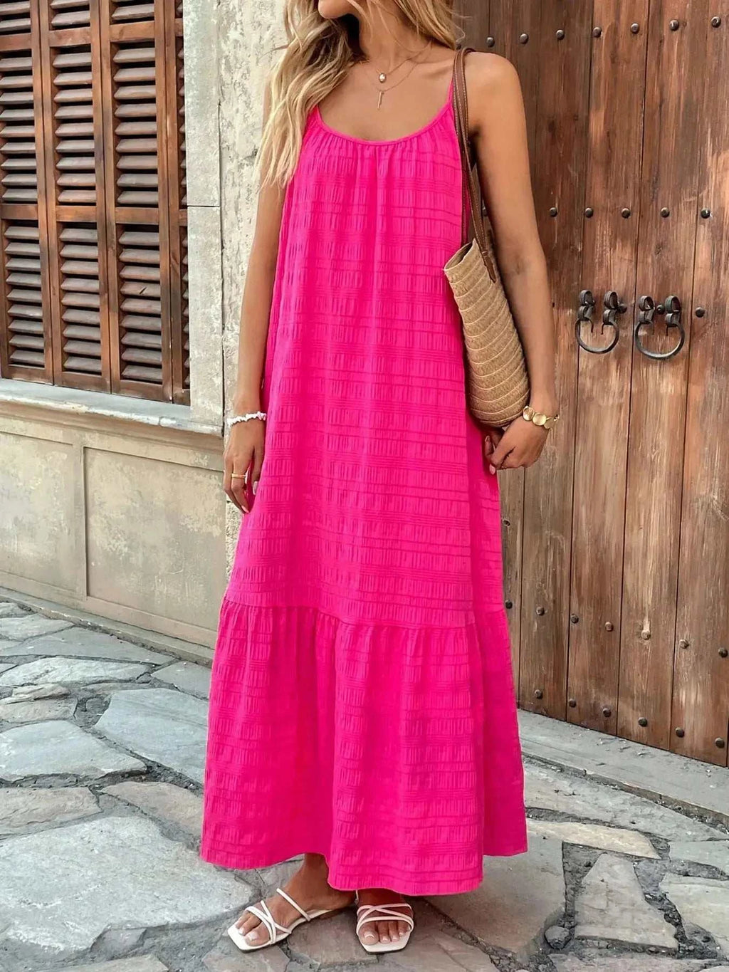 Scoop Neck Tiered Maxi Cami Dress - GlowUp Garments