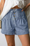 Striped High-Waisted Denim Shorts - GlowUp Garments