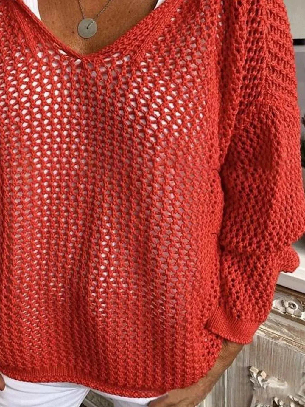 Openwork Long Sleeve Hooded Knit Cover Up - GlowUp Garments