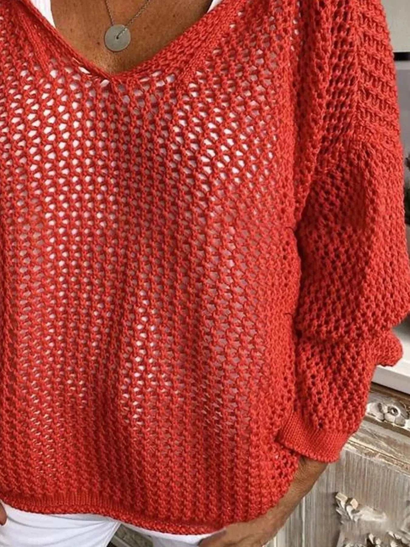 Openwork Long Sleeve Hooded Knit Cover Up - GlowUp Garments