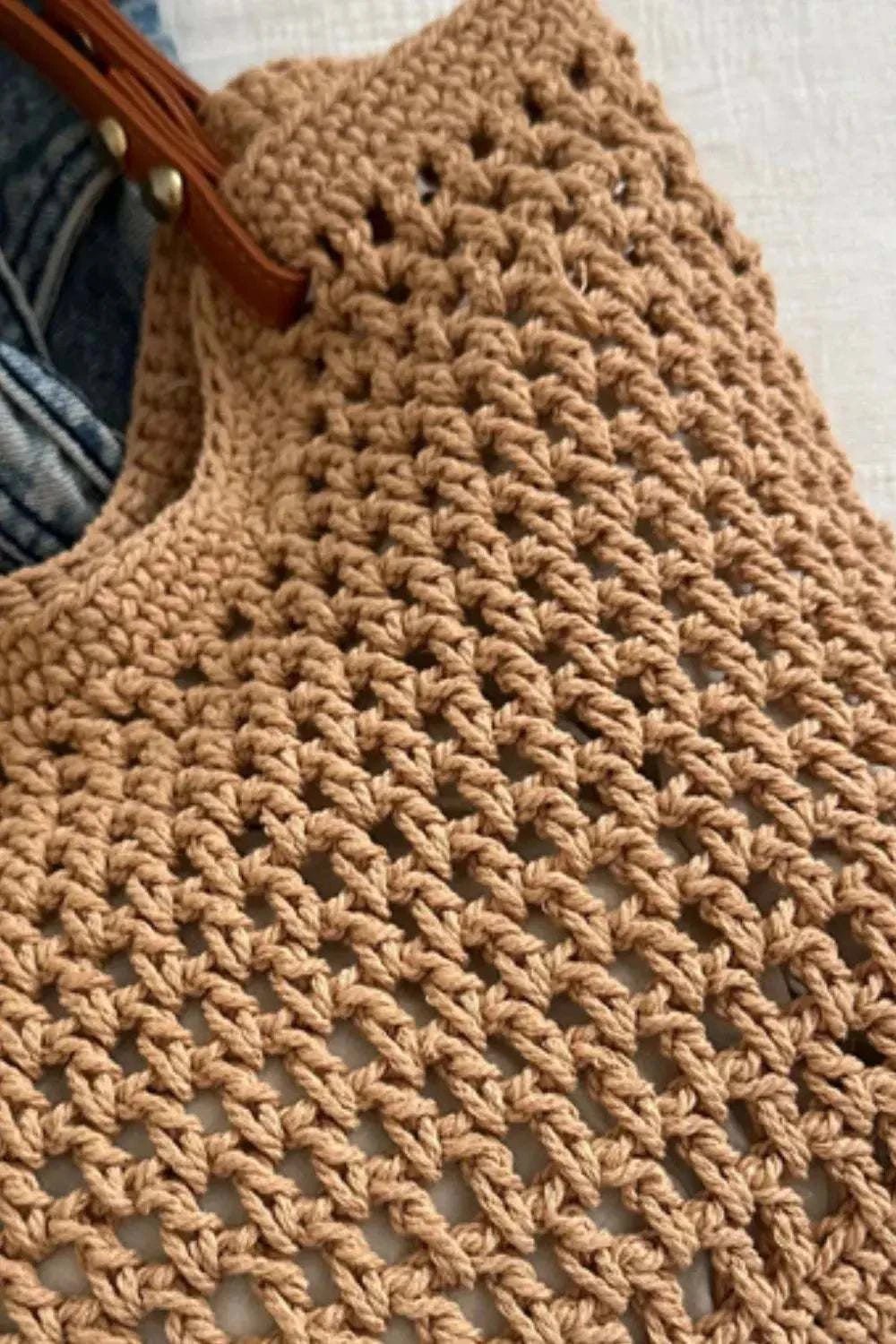 Openwork Woven Tote Bag - GlowUp Garments