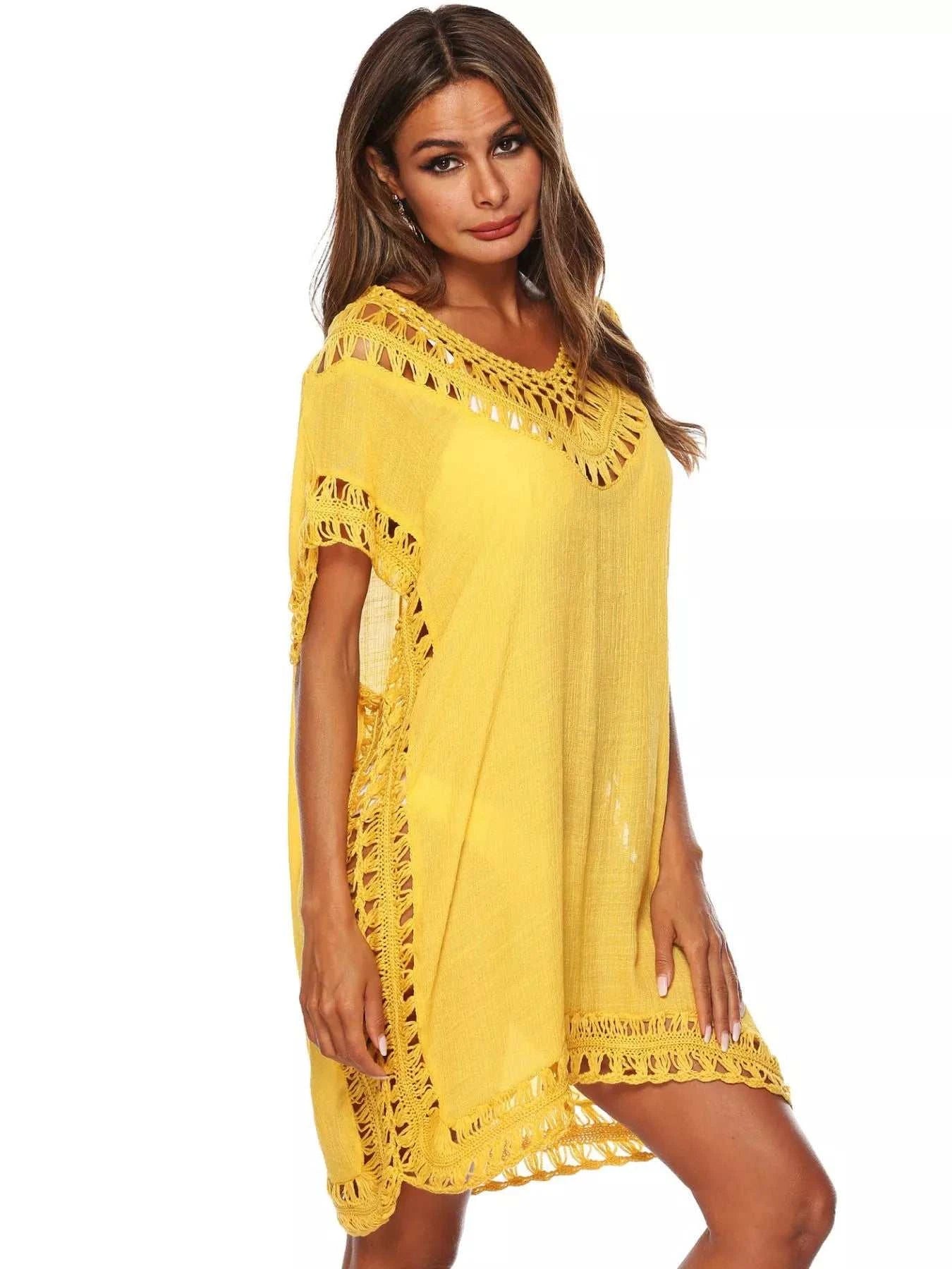 Crochet Trim V-Neck Cover-Up Dress - GlowUp Garments
