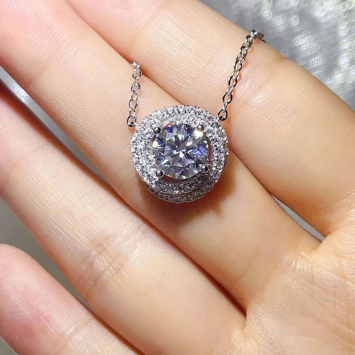 2 Carat 925 Sterling Silver Moissanite Pendant Necklace - GlowUp Garments