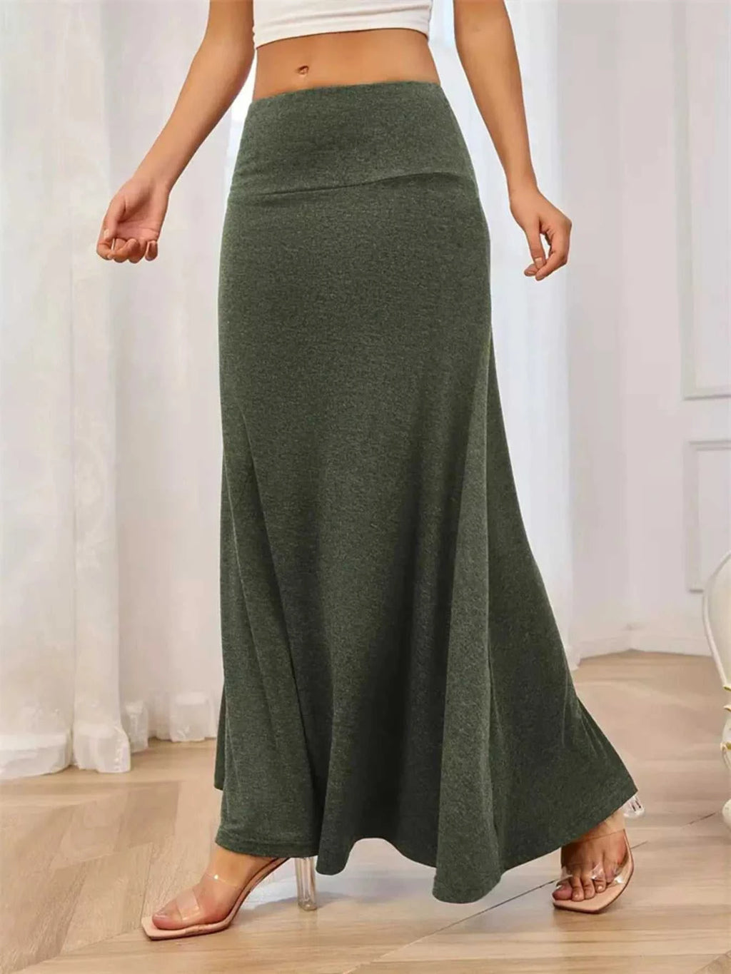 Flowy Maxi Skirt with Wide Waistband - GlowUp Garments