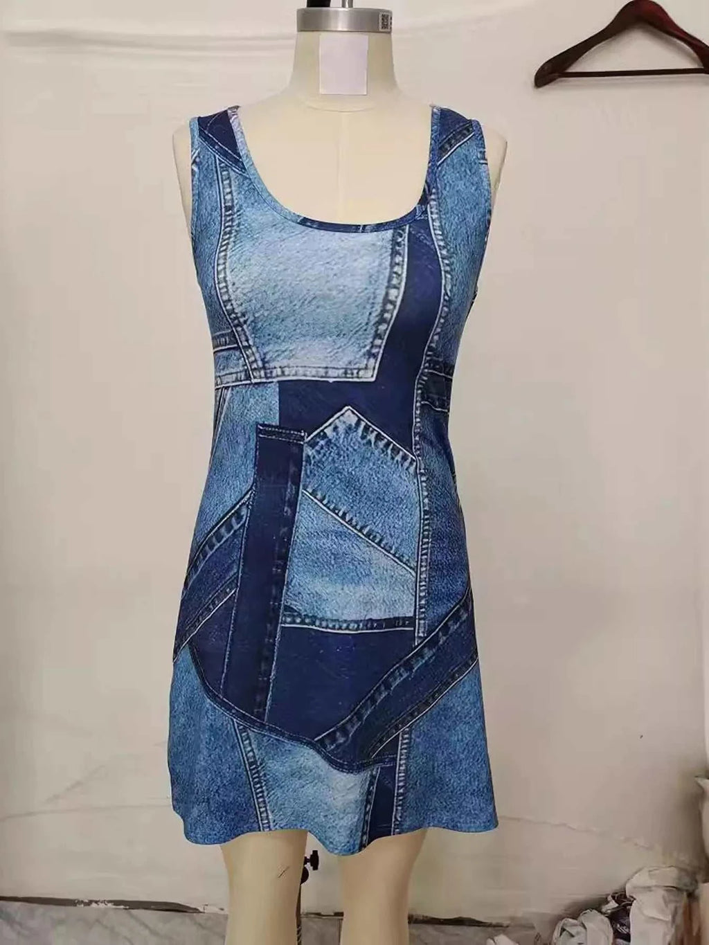 Patchwork Denim Sleeveless Dress - GlowUp Garments