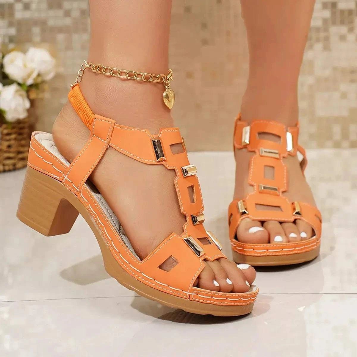 Open Toe Block Heels Sandals - GlowUp Garments