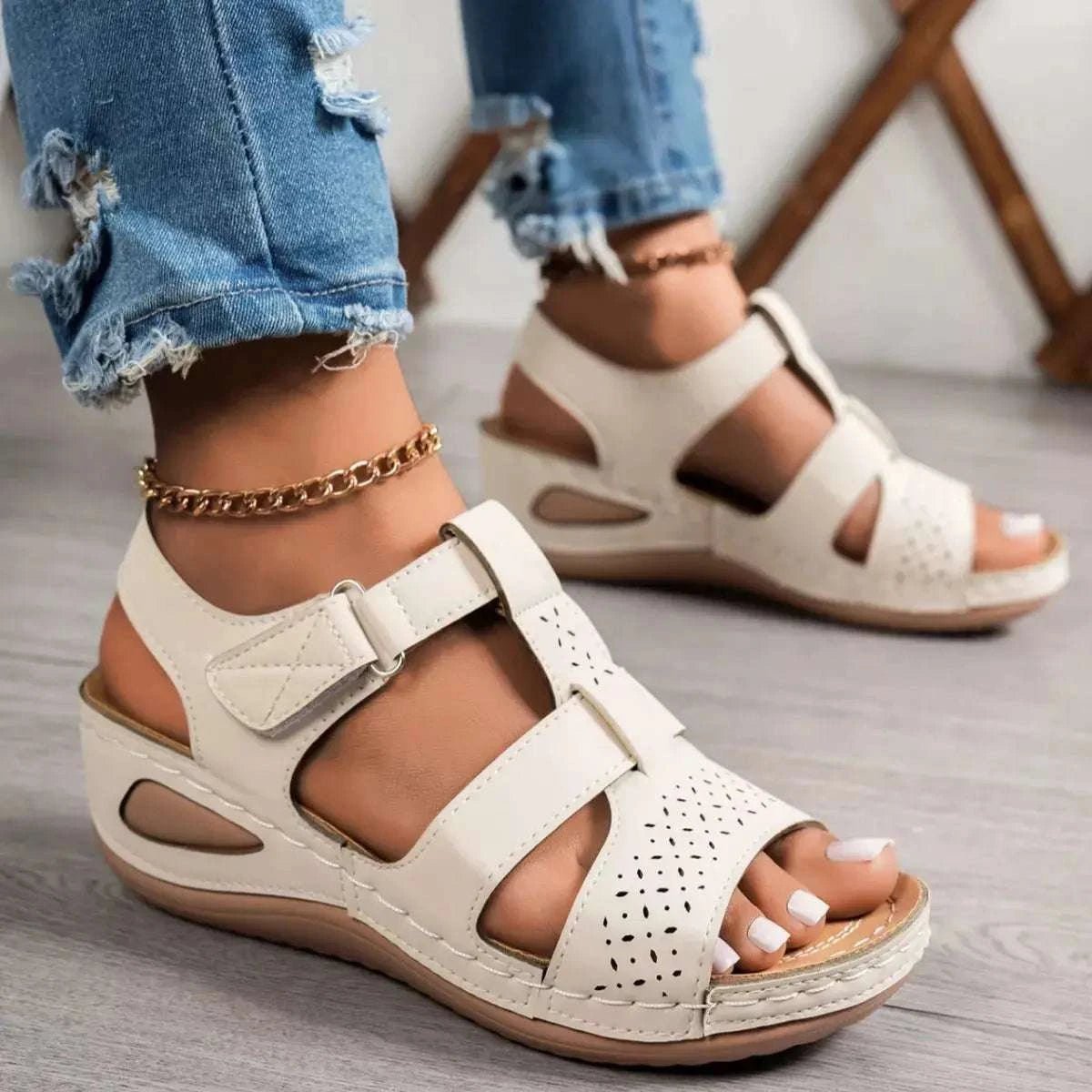 Open Toe Wedge Sandals - GlowUp Garments