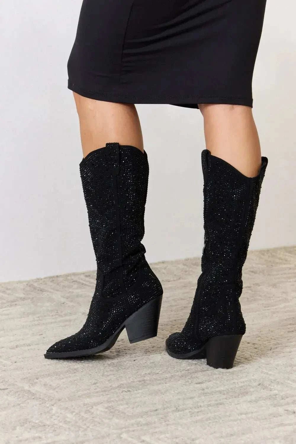 Forever Link Rhinestone Knee High Cowboy Boots - GlowUp Garments