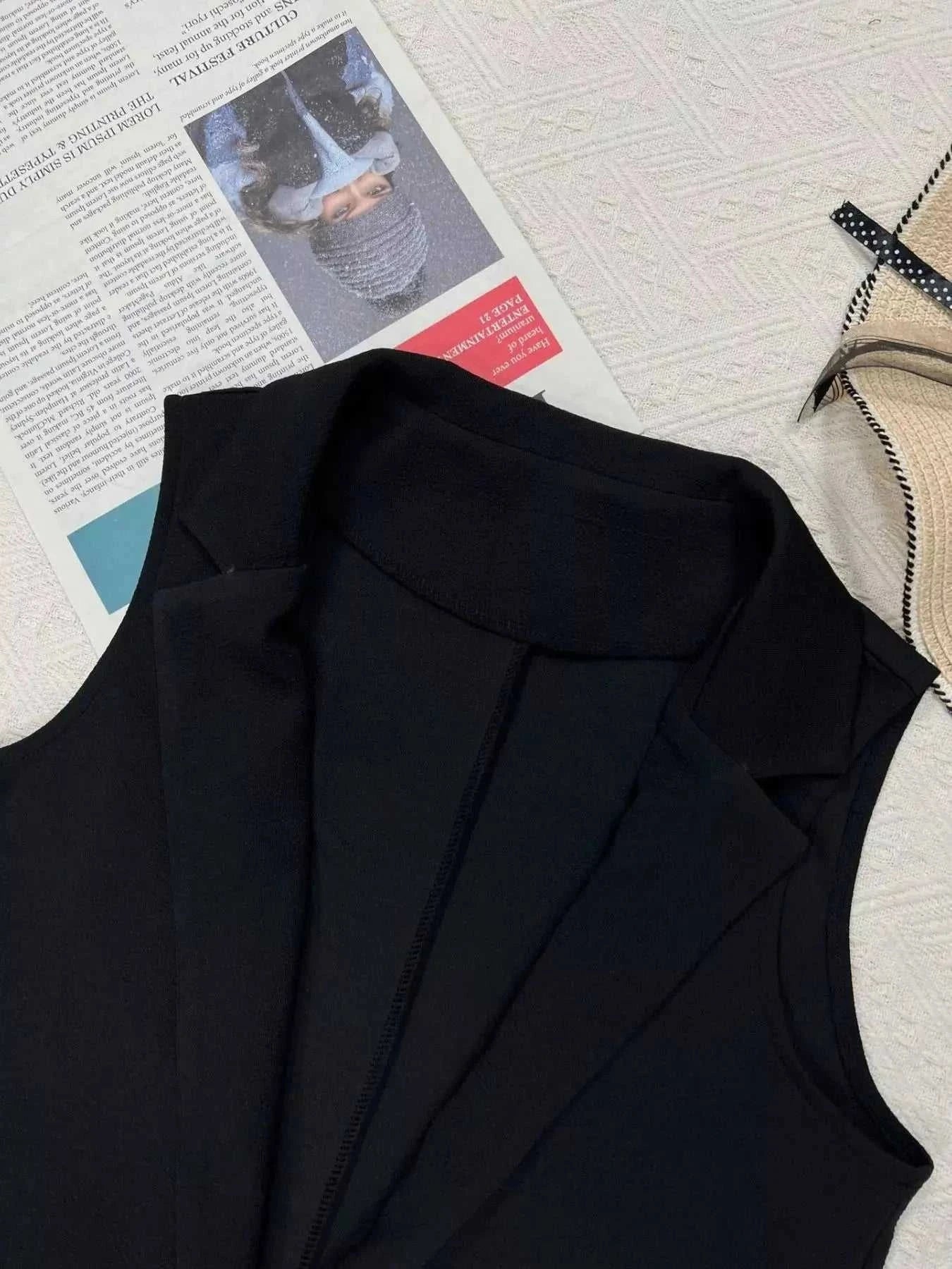 Sleeveless Notch Collar Longline Vest Coat - GlowUp Garments