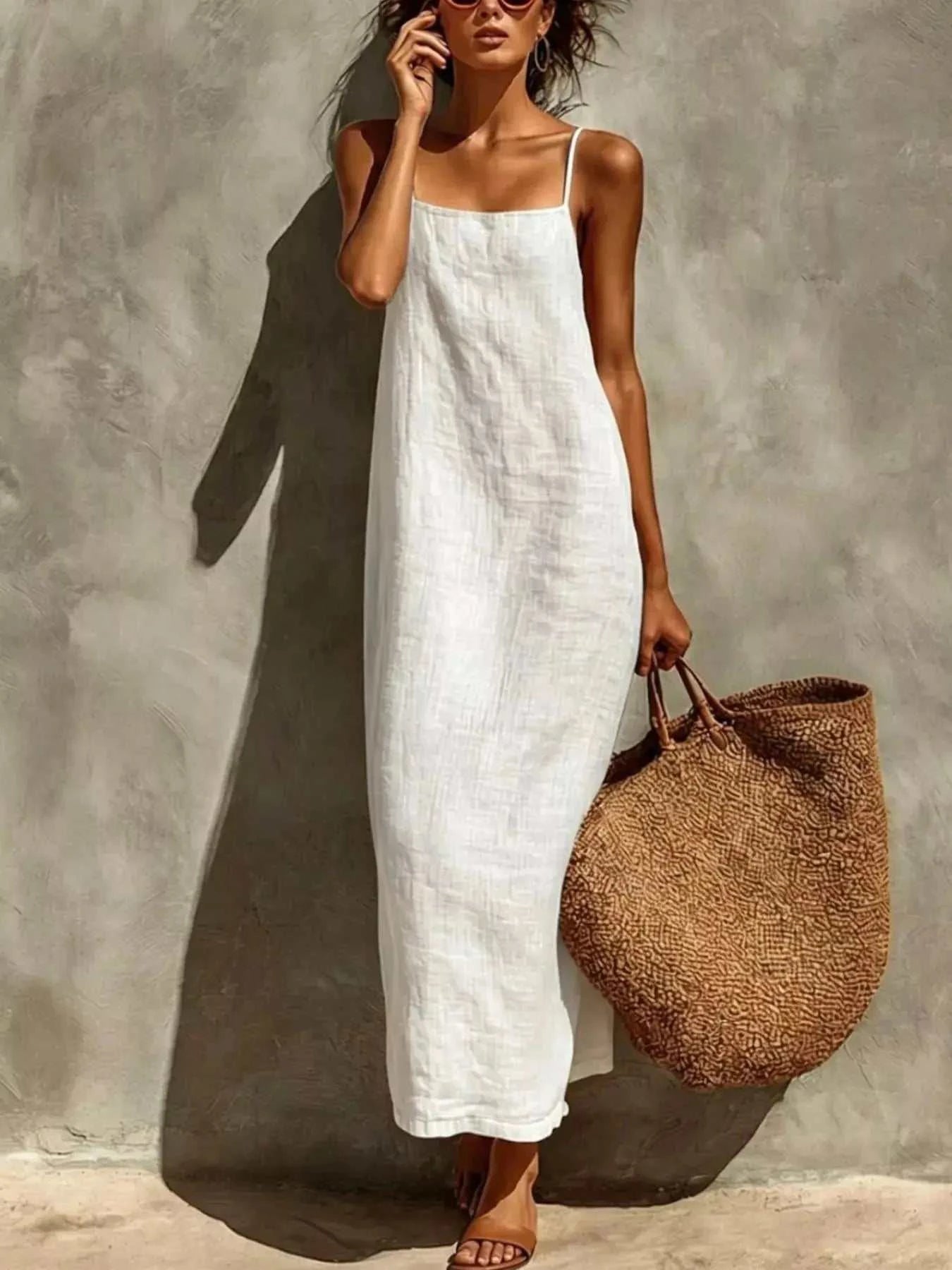 Sleeveless Linen Casual Maxi Dress - GlowUp Garments