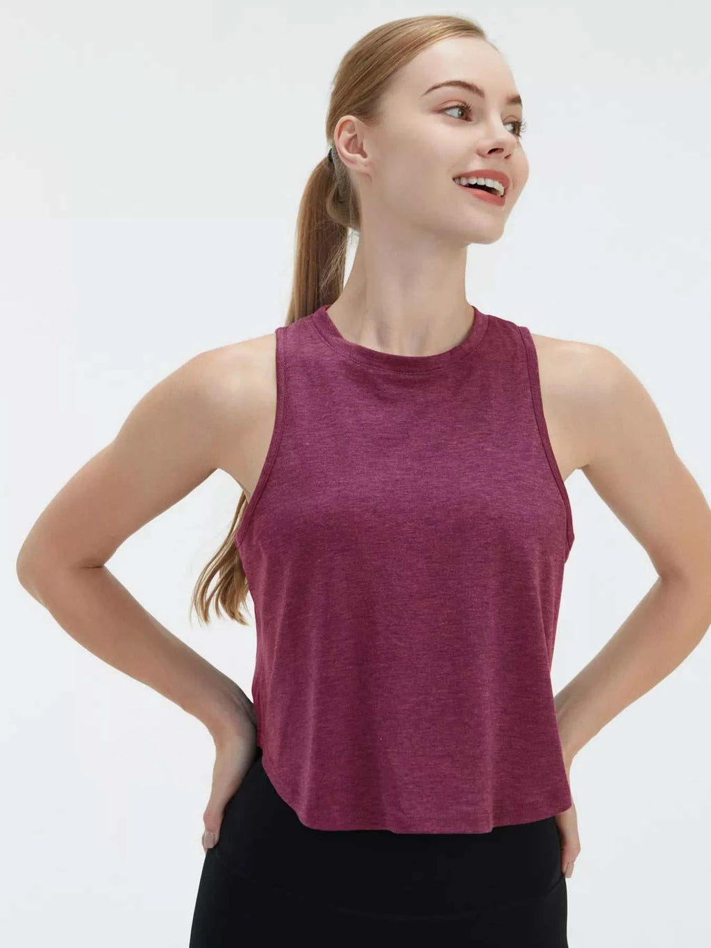 Cutout Back Round Neck Active Tank - GlowUp Garments