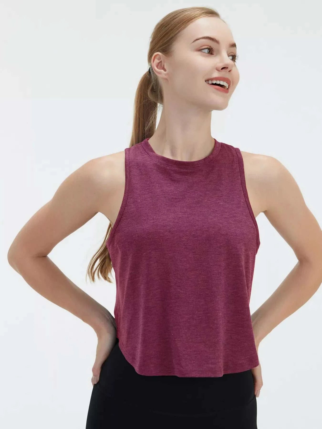 Cutout Back Round Neck Active Tank - GlowUp Garments