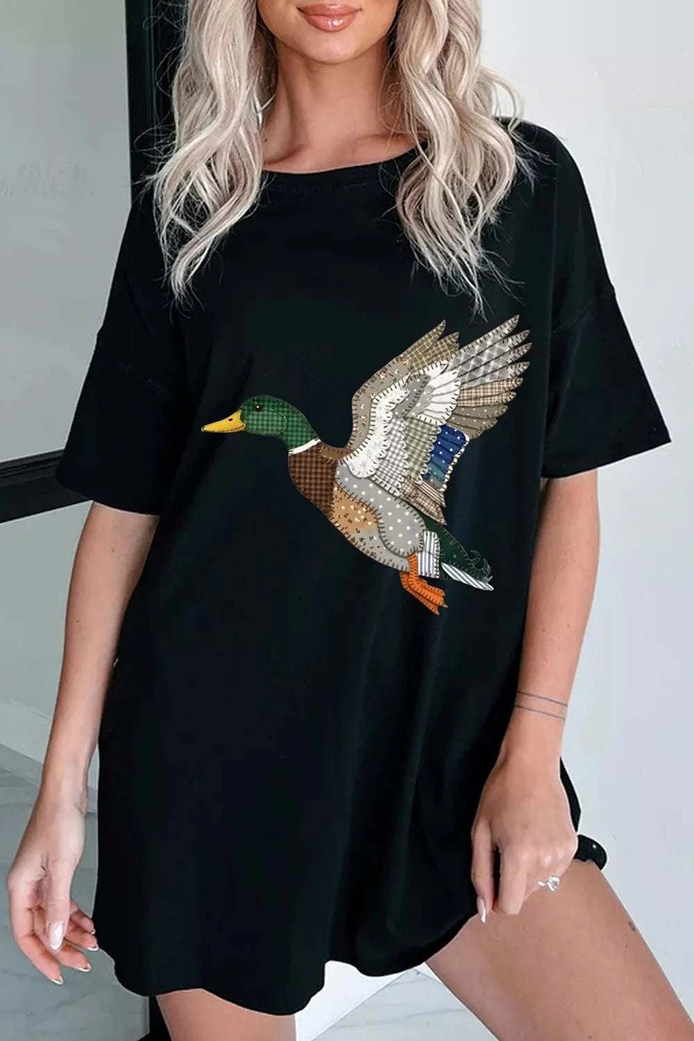 Flying Duck Graphic Round Neck T-Shirt - GlowUp Garments