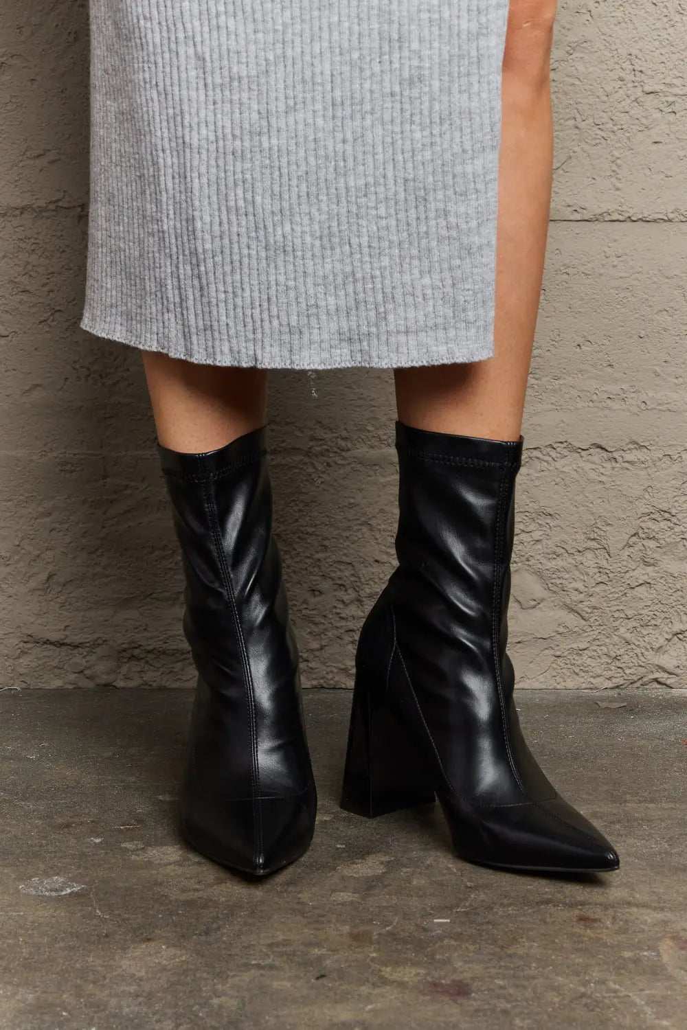 Weeboo Stacy Block Heel Sock Boots - GlowUp Garments