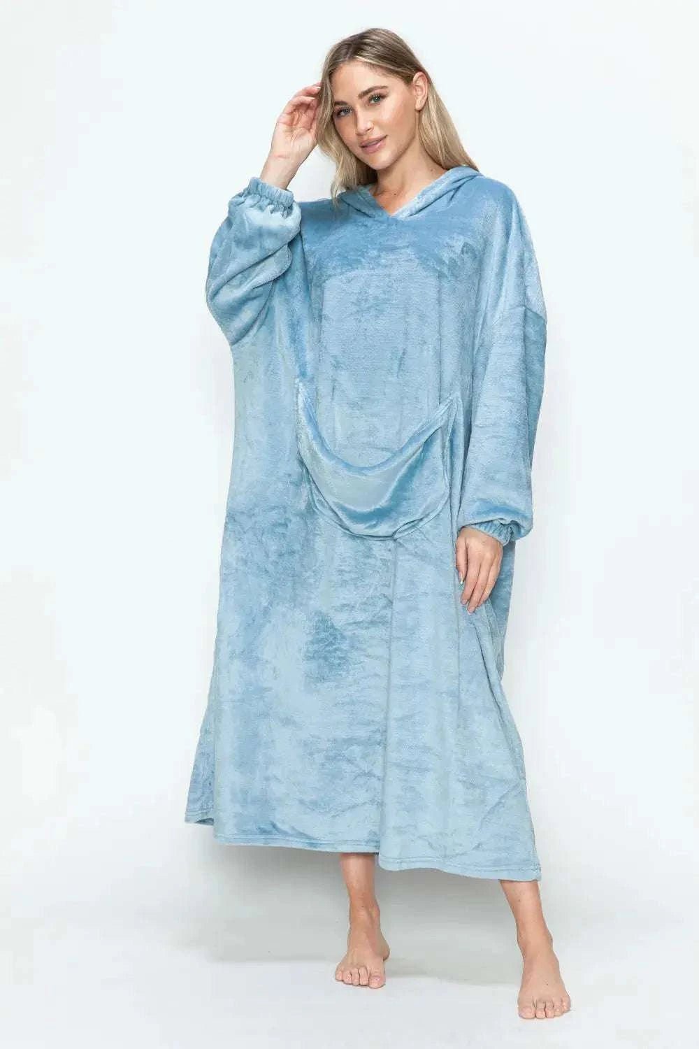 Double Take Full Size Pocketed Hooded Midi Lounge Dress - GlowUp Garments