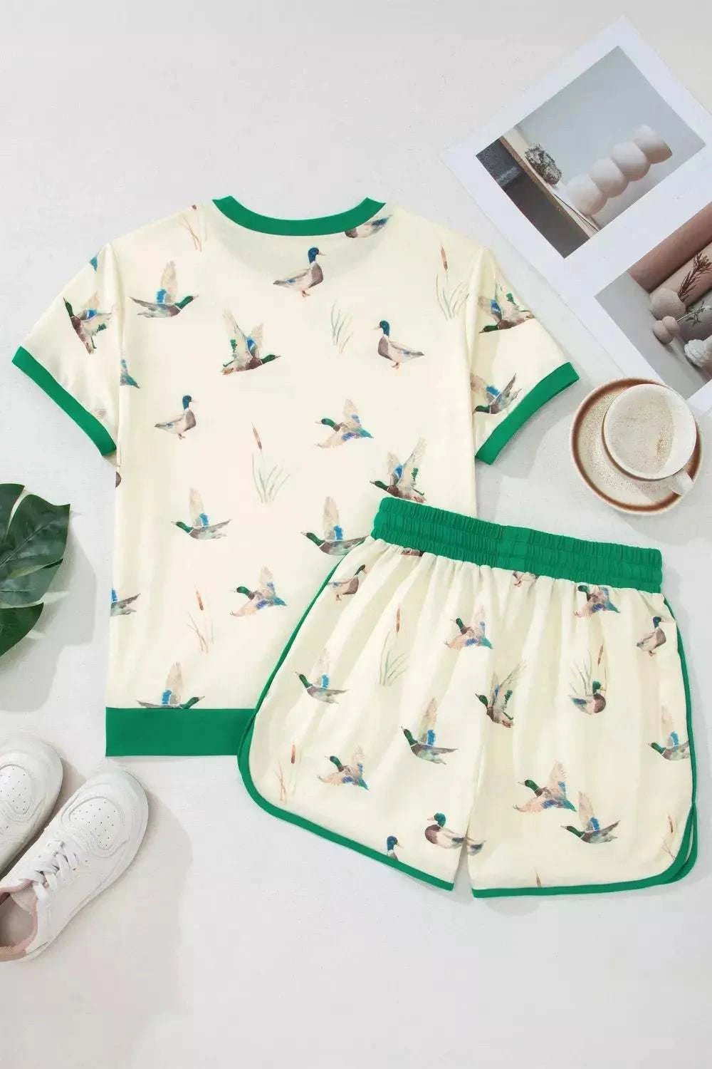 Mallard Printed Colorblock Trim Short Set - GlowUp Garments