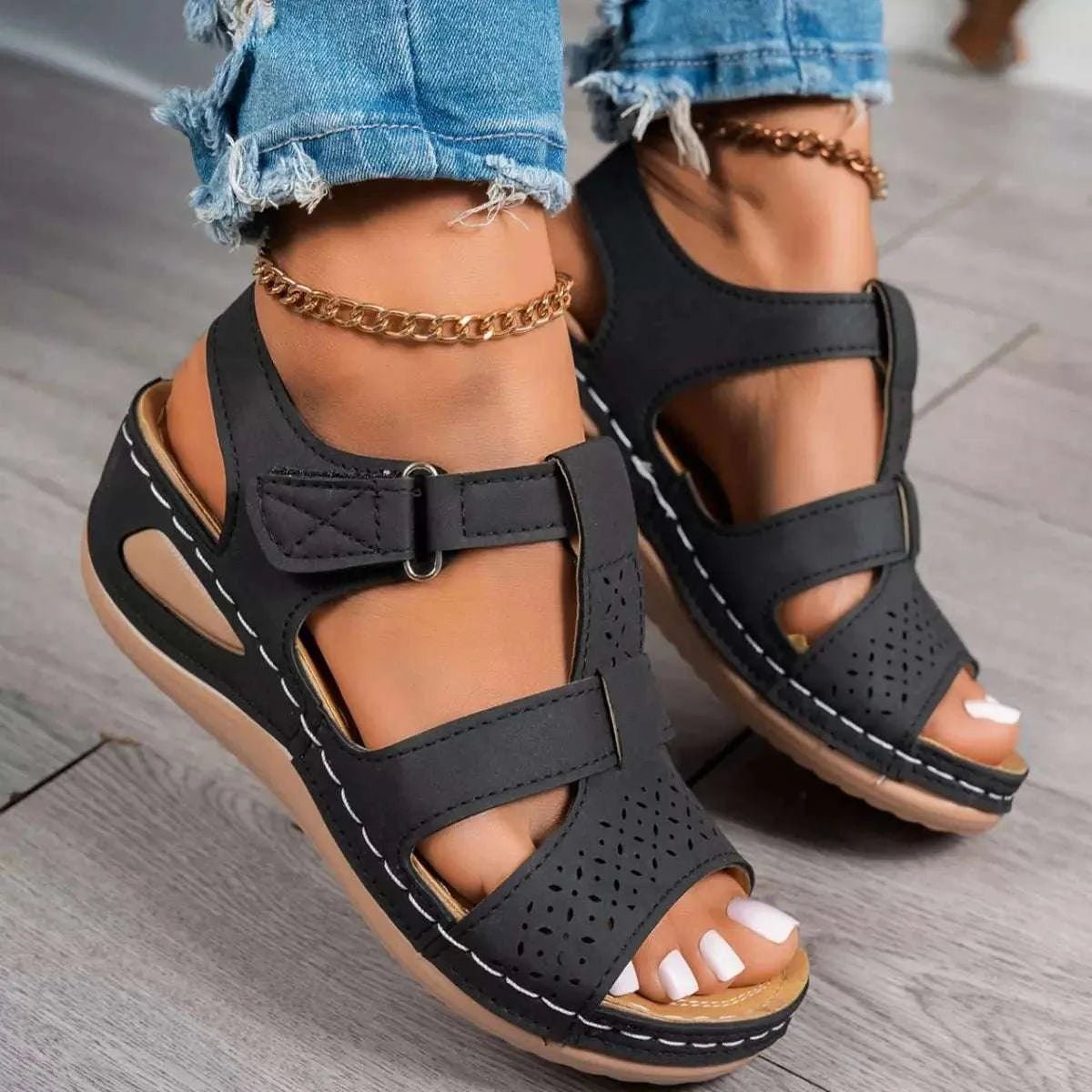 Open Toe Wedge Sandals - GlowUp Garments