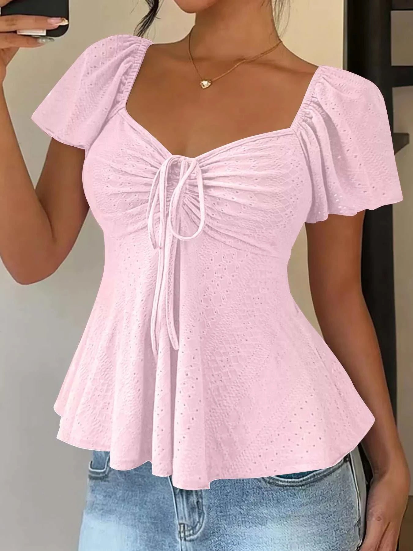 Sweetheart Neck Flutter Sleeve Top - GlowUp Garments
