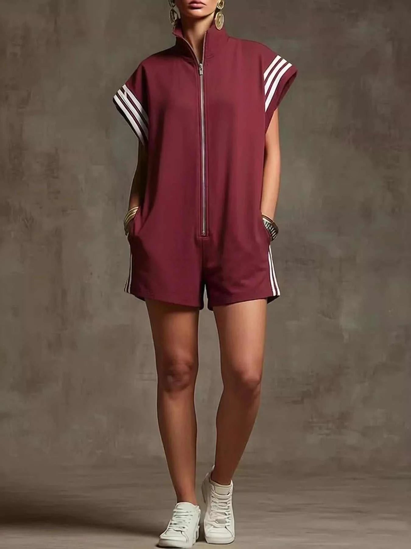 Striped Zip Front Romper - GlowUp Garments