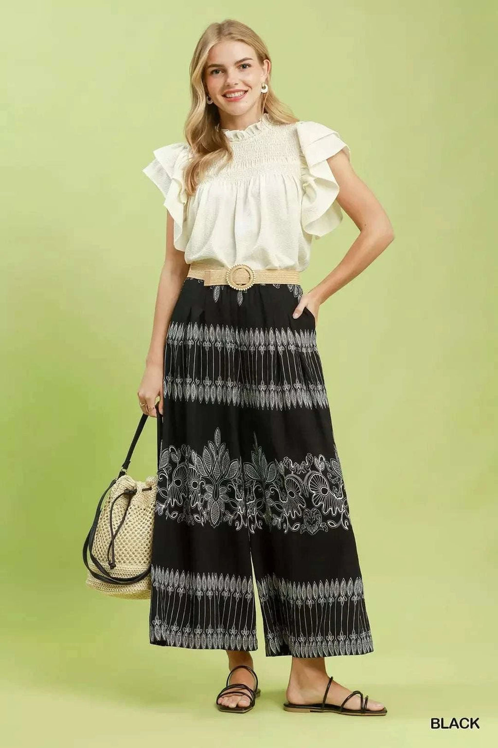 Boho Border Print Wide Leg Pants - GlowUp Garments