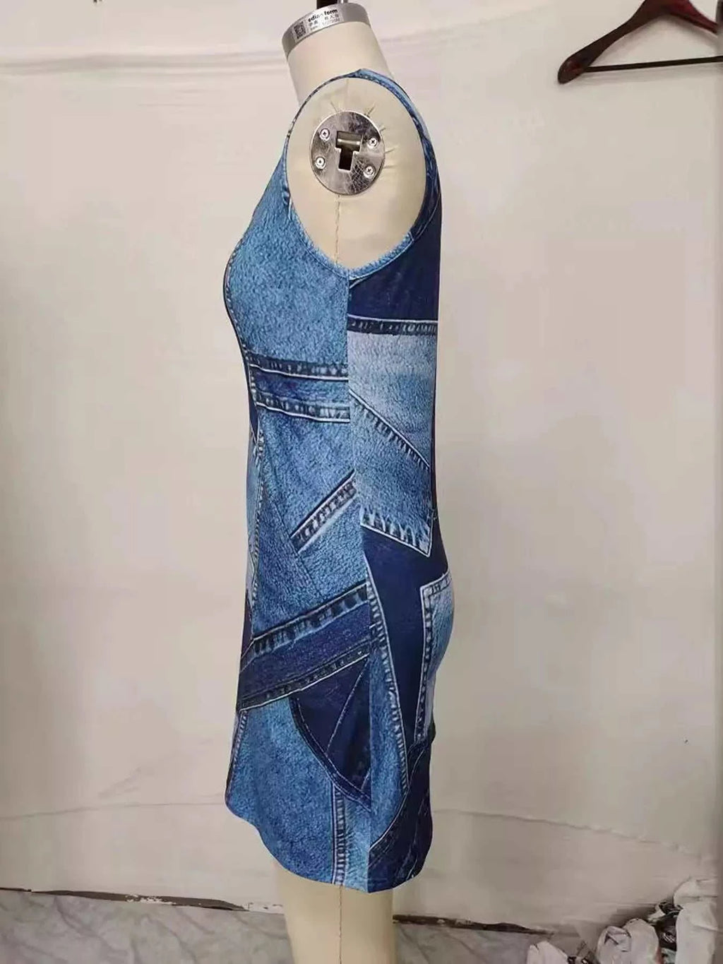 Patchwork Denim Sleeveless Dress - GlowUp Garments
