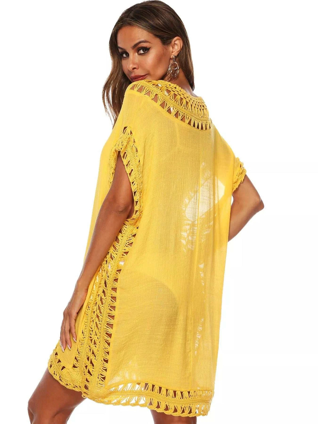 Crochet Trim V-Neck Cover-Up Dress - GlowUp Garments