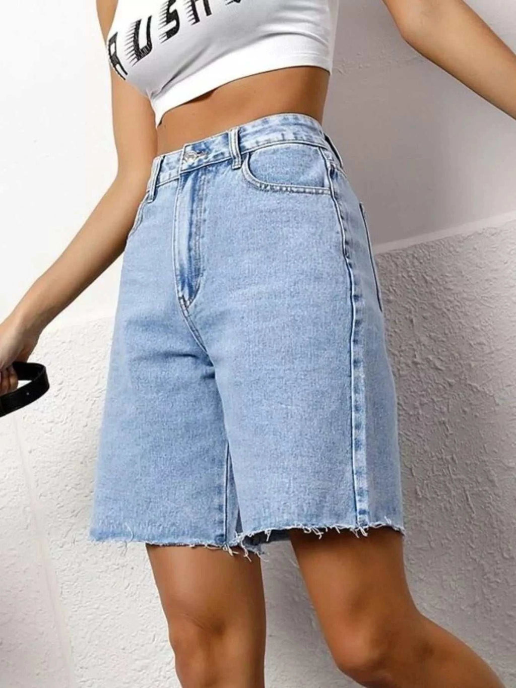 High Waist Denim Shorts - GlowUp Garments