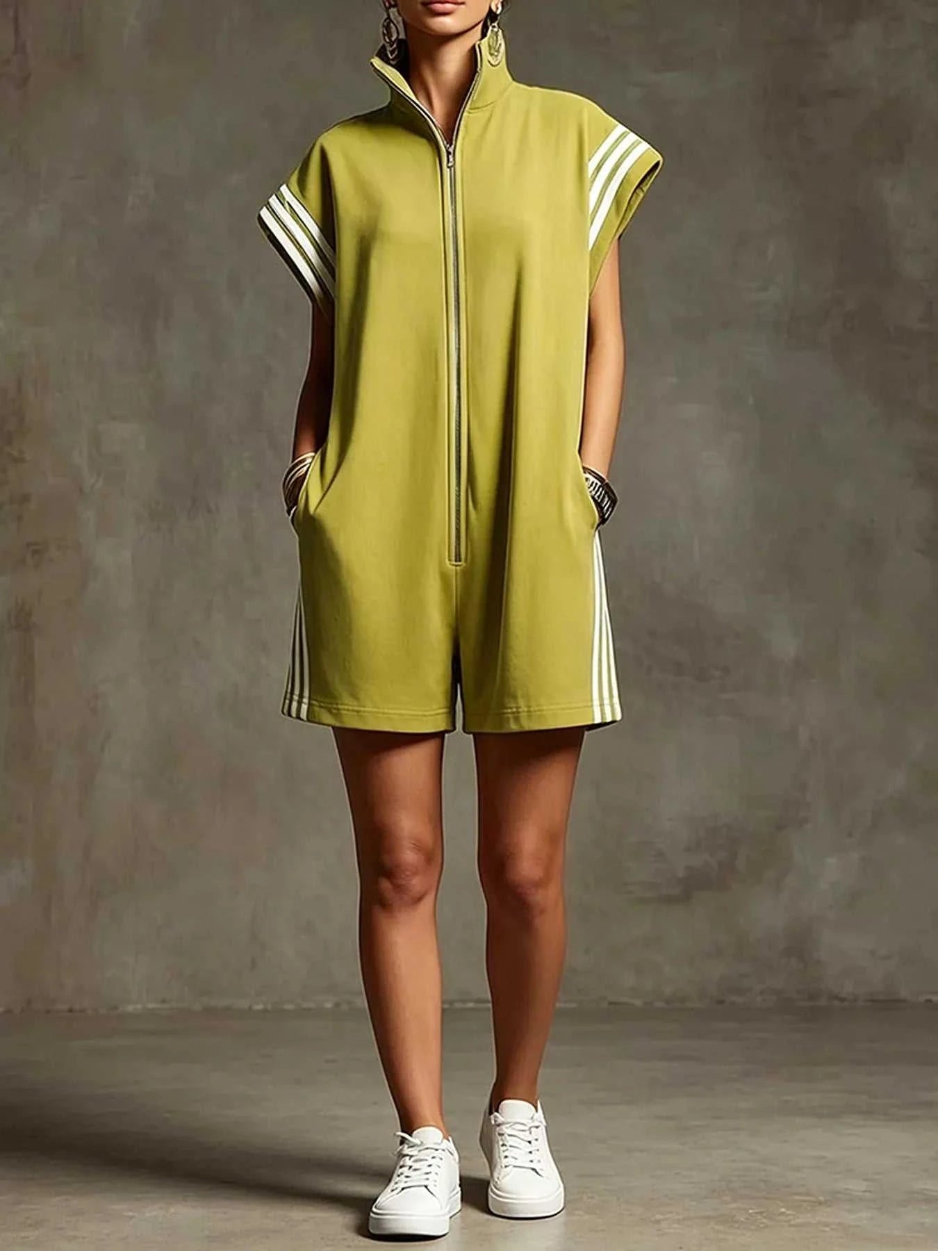 Striped Zip Front Romper - GlowUp Garments