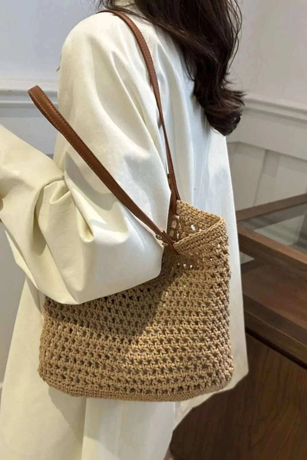 Openwork Woven Tote Bag - GlowUp Garments
