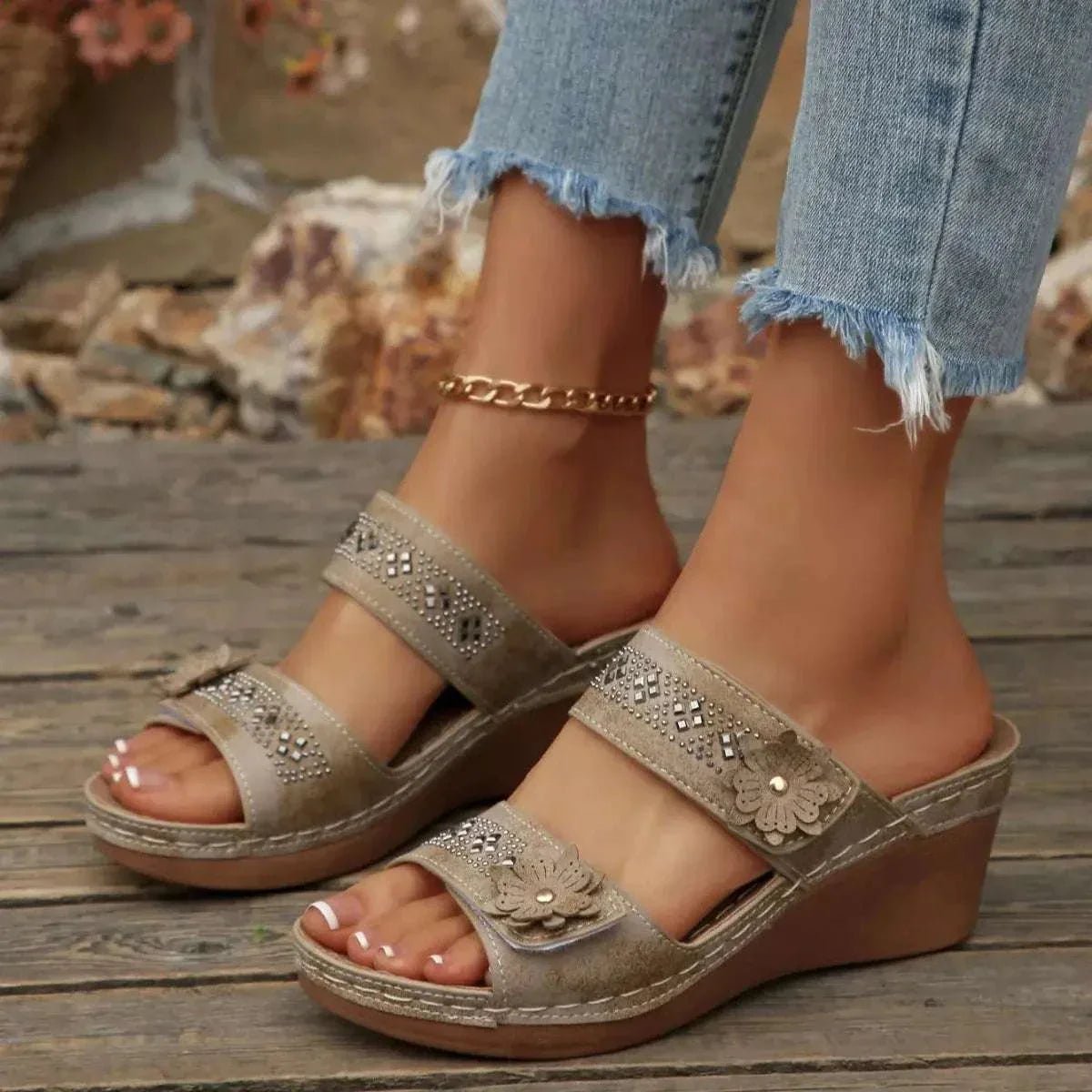 Open Toe Wedge Sandals - GlowUp Garments