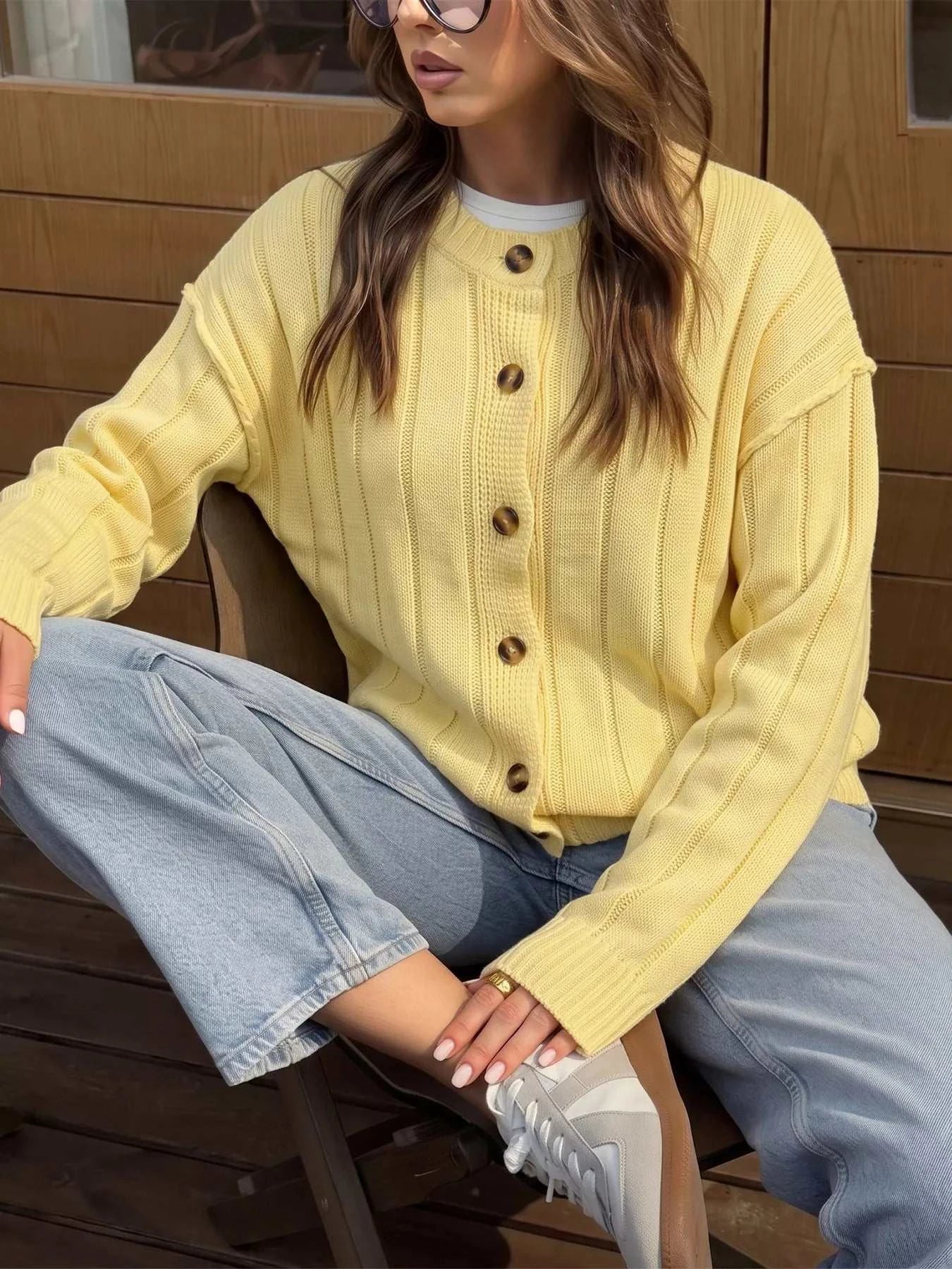 Button Up Dropped Shoulder Cardigan - GlowUp Garments