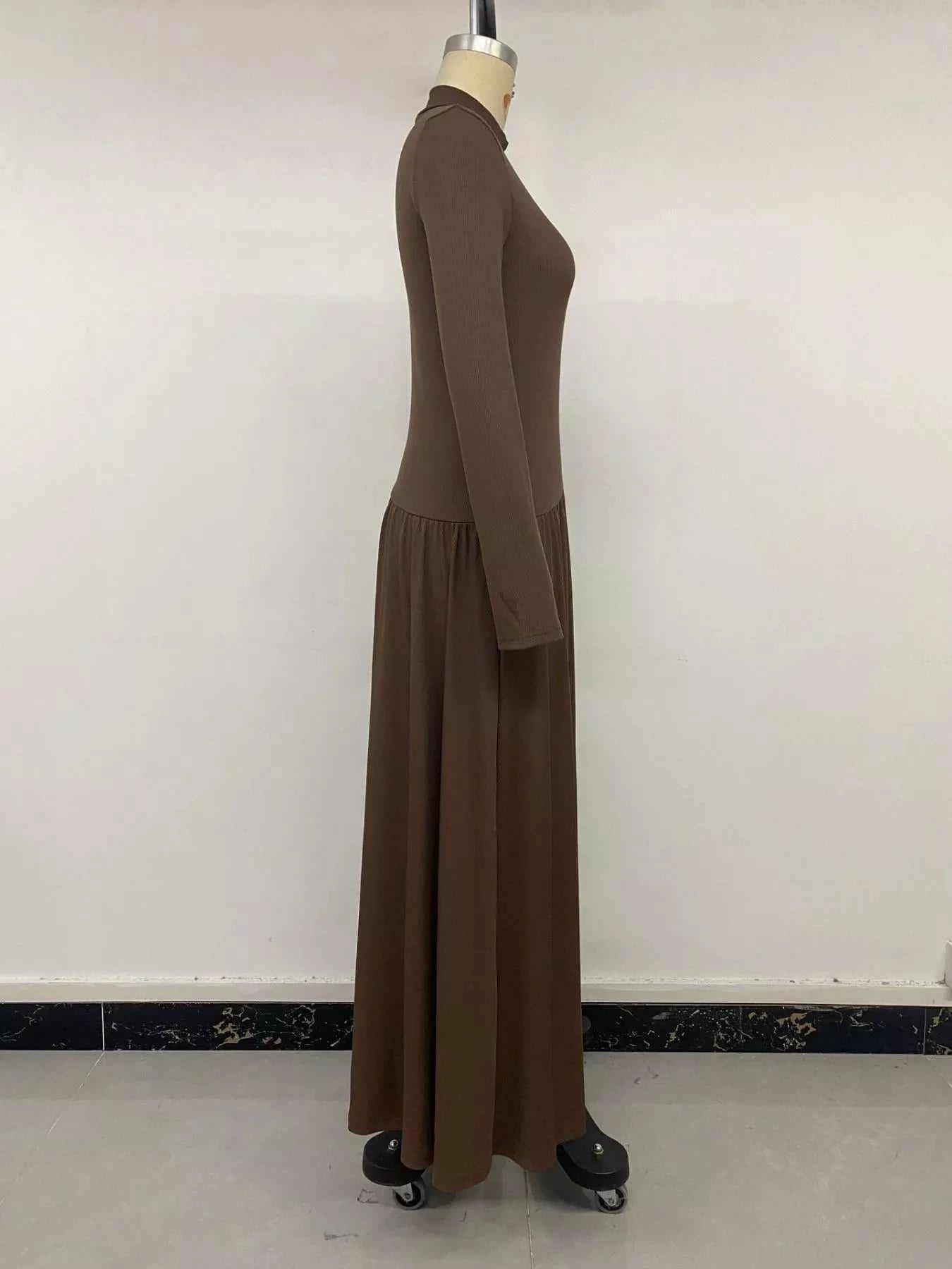 Mock Neck Long Sleeve Midi Dress - GlowUp Garments
