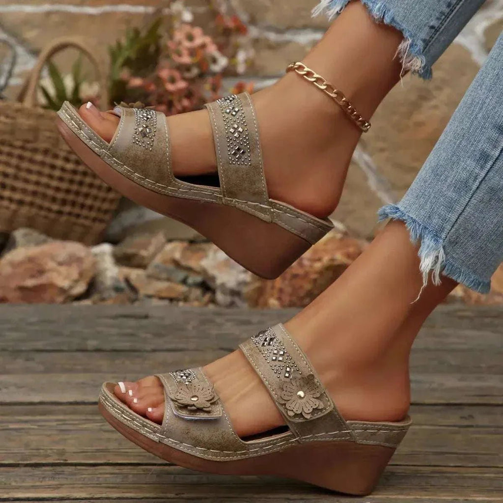 Open Toe Wedge Sandals - GlowUp Garments