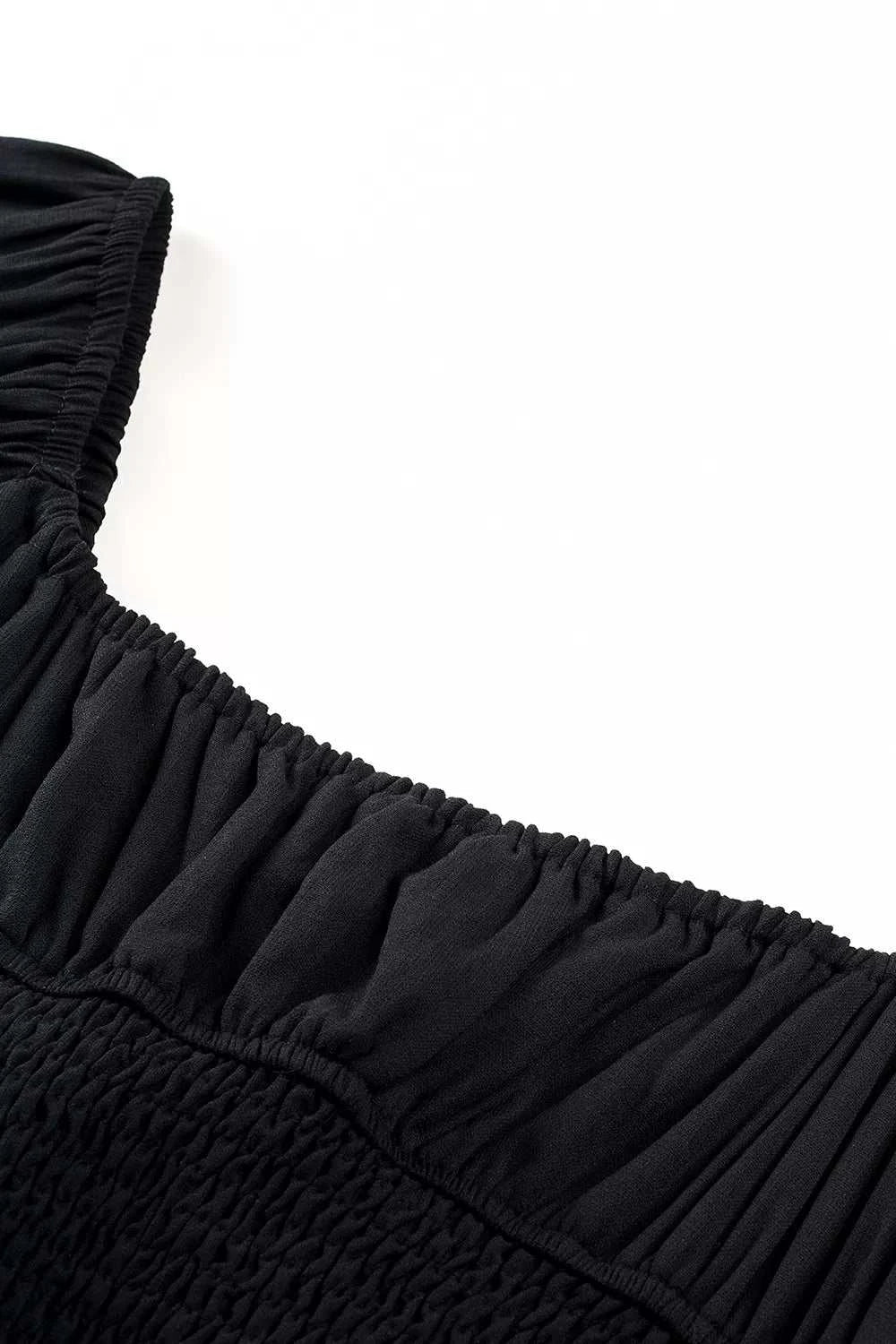 Solid Color Long Sleeve Shirred Drawstring Ruffle Mini Dress - GlowUp Garments