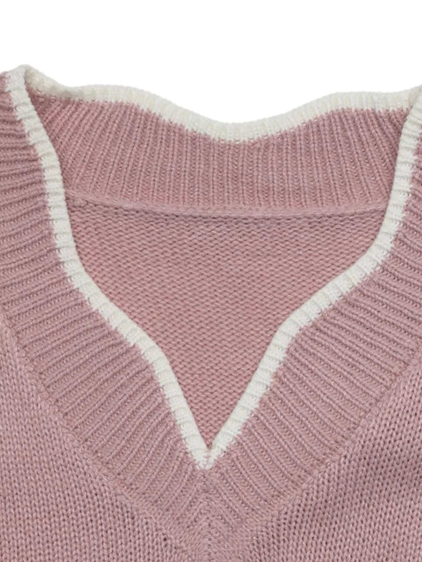 V-Neck Openwork Long Sleeve Sweater - GlowUp Garments