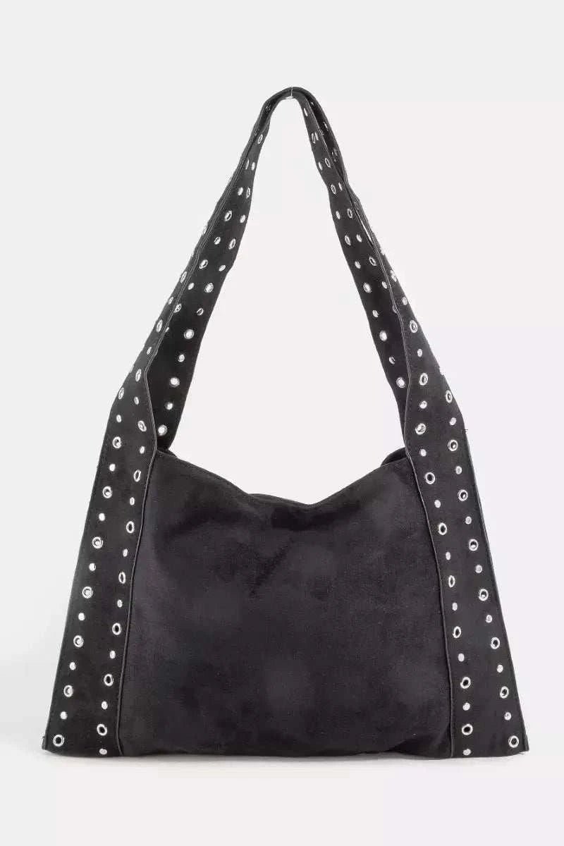 Grommet Strap Suede Shoulder Bag - GlowUp Garments