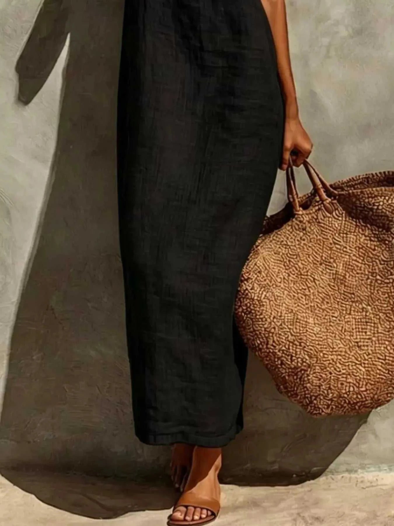 Sleeveless Linen Casual Maxi Dress - GlowUp Garments