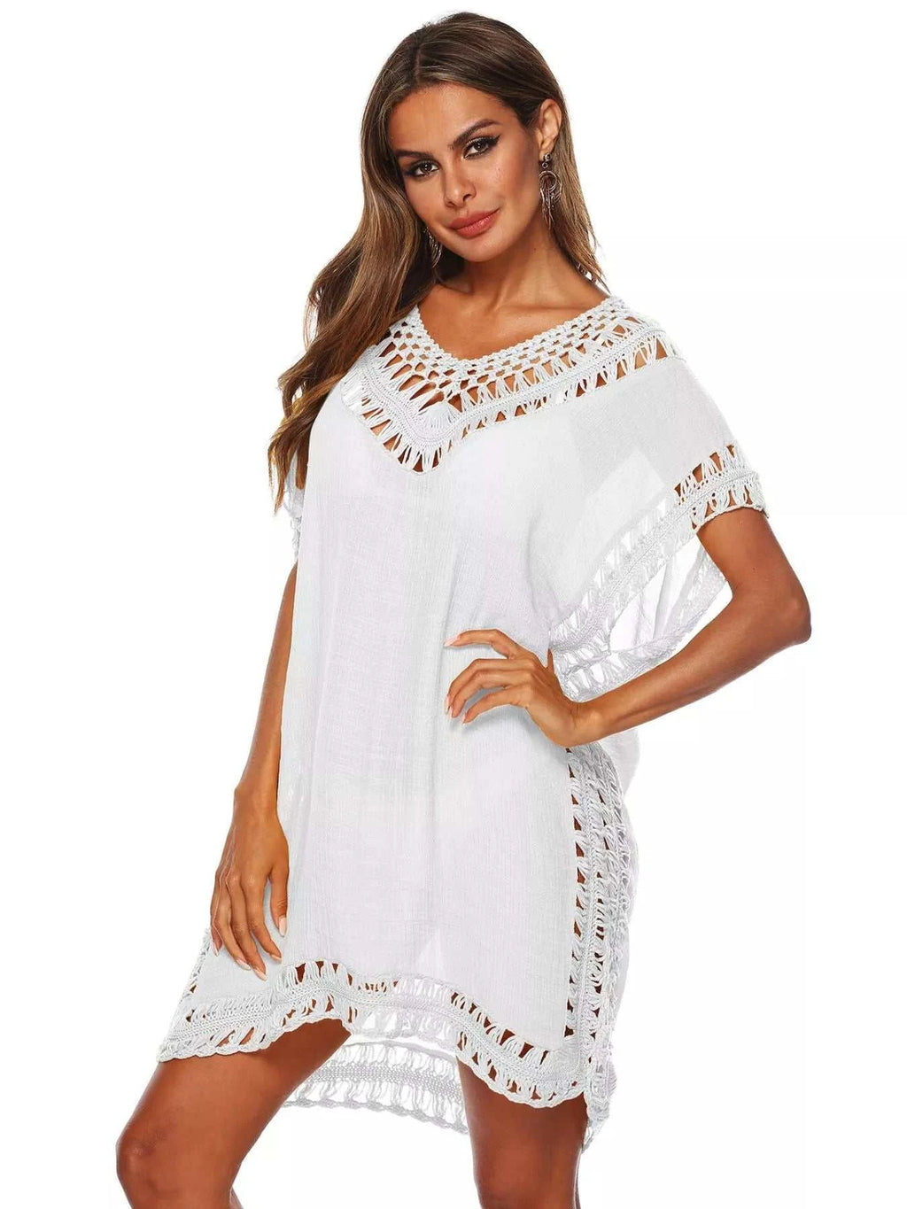 Crochet Trim V-Neck Cover-Up Dress - GlowUp Garments
