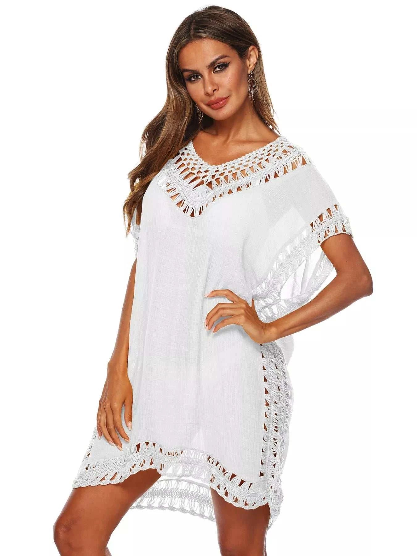 Crochet Trim V-Neck Cover-Up Dress - GlowUp Garments