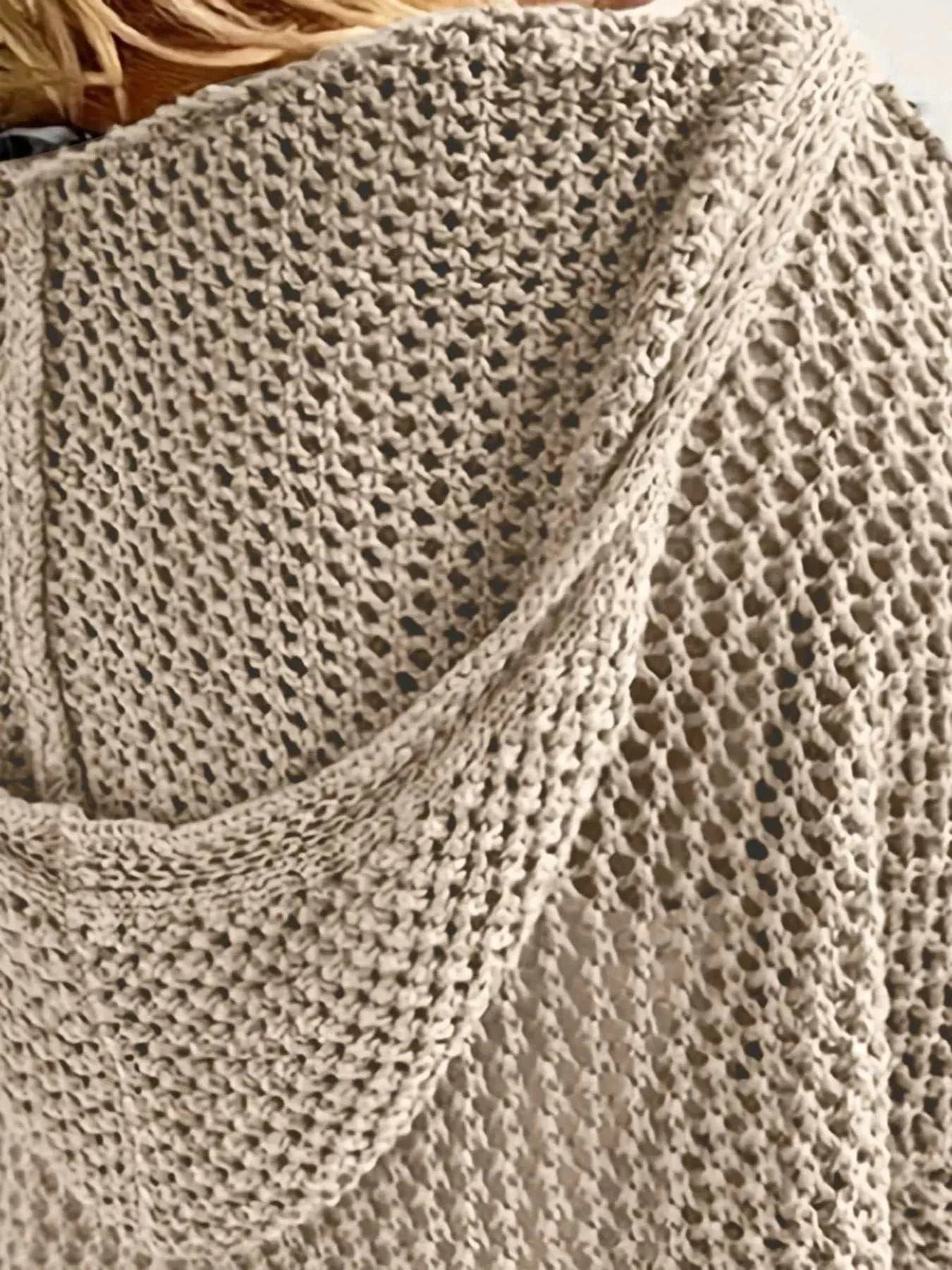 Openwork Long Sleeve Hooded Knit Cover Up - GlowUp Garments