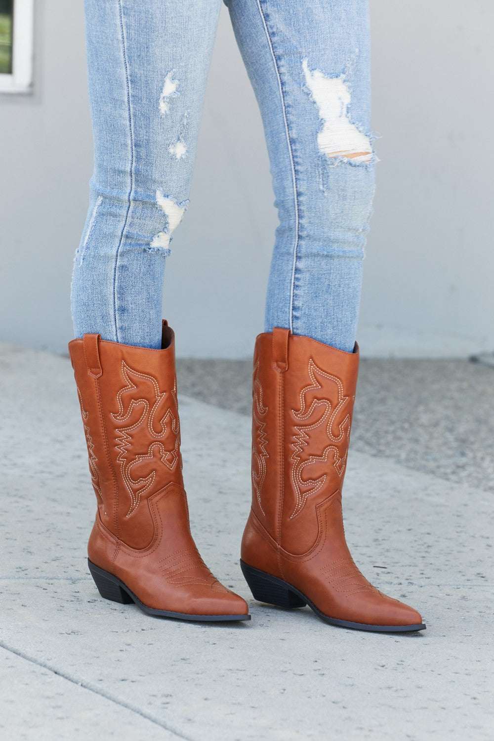 Fortune Dynamic Countryside Lane Mid-Calf Embroidered Cowboy Boots - GlowUp Garments